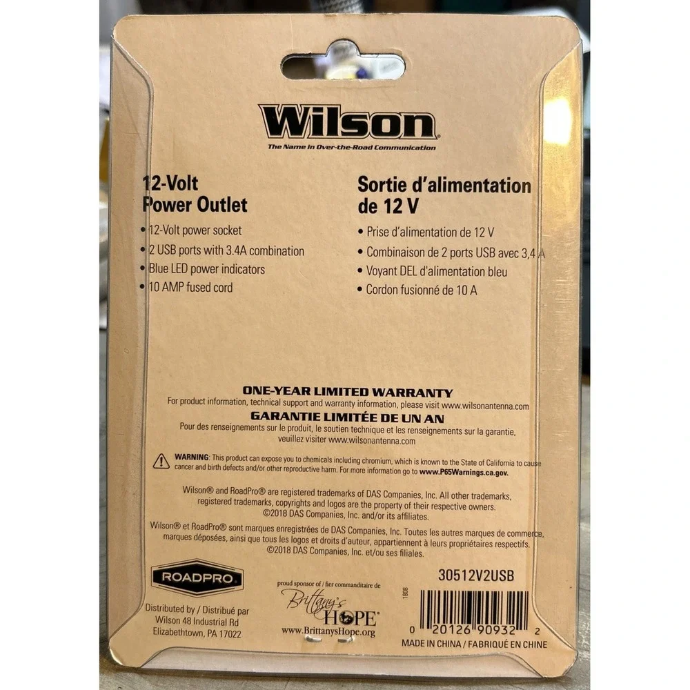 Wilson 12v Power Outlet W/2usb 3.4a Comb